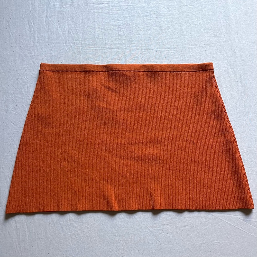 NWT BYDEE‎ orange rib knit viscose nylon blend elastic waist mini skirt